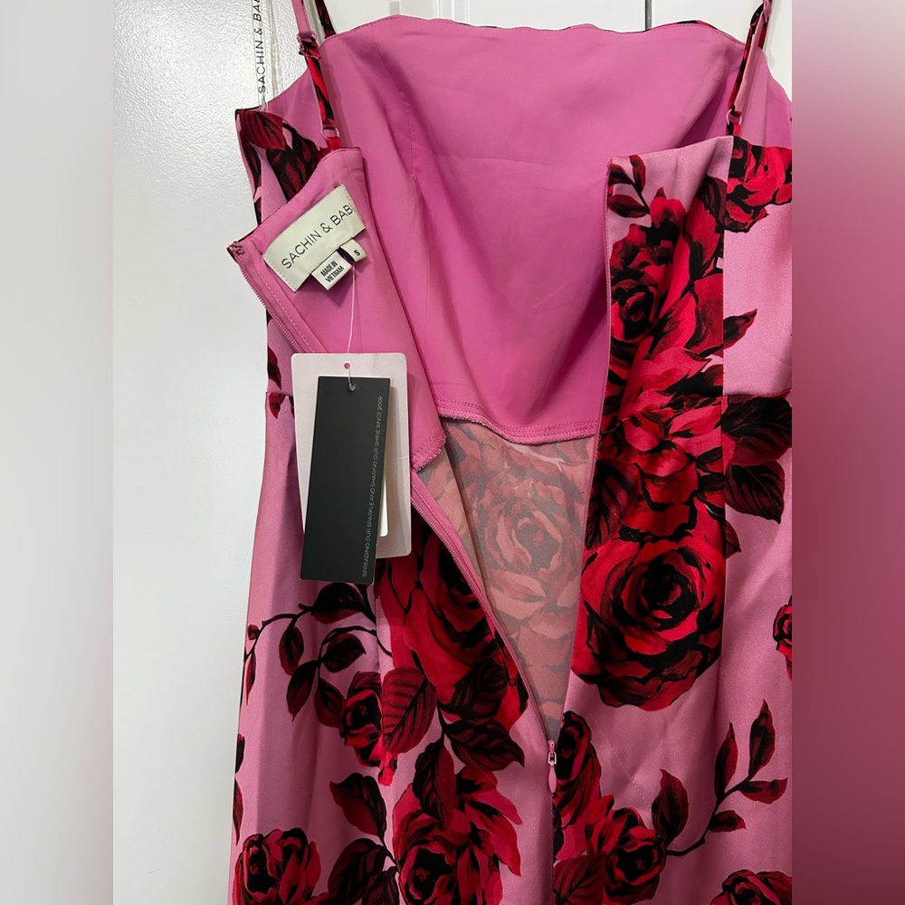 NWT Anthropologie Sachin & Babi Ila Stretch Satin Maxi Dress Rose Floral - Picture 7 of 7